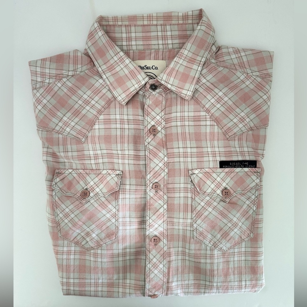 Diesel Co. Men’s Small Plaid Short Sleeve Shirt – Plaid Pink & White - NWOT